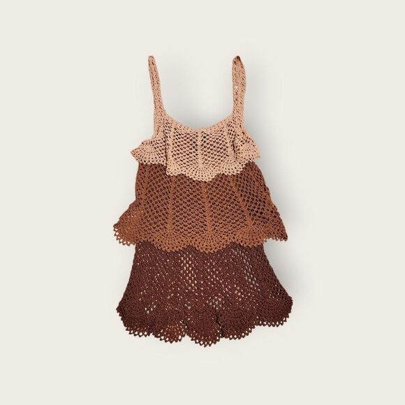 Vintage Y2k Bebe brown knit tiered see through boho festival tank top - Picture 2 of 4